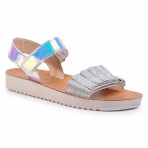 NEW naturino Kid Rea Torus Gang Bianco Cangiante Silver Iridescent Dress Sandal